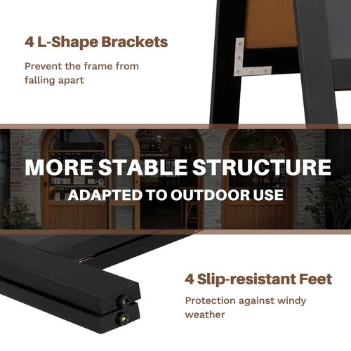 4 THOUGHT A-Frame Double-Sided Magnetic Chalkboard 40"x20", Solid Pine Wood Freestanding Sandwich Board for Restaurants, Cafes, Weddings (Black)