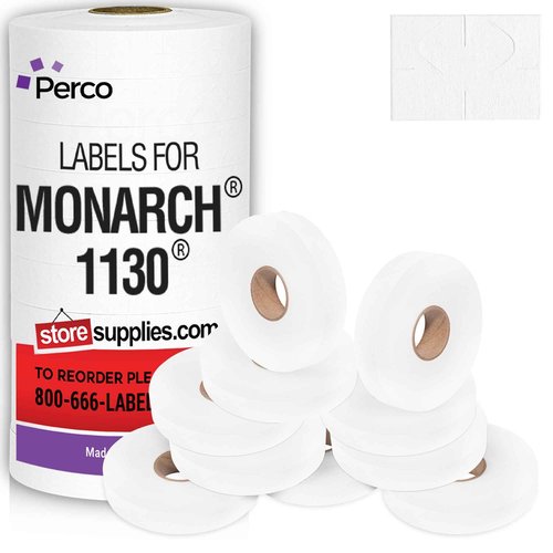 Perco White Pricing Labels for Monarch 1130 Price Gun - 1 Sleeve, 25,000 Blank Marking Labels - with Ink Roll Included