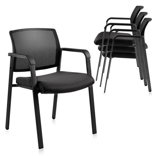 CLATINA Home Office Desk Chair No Wheels,Ergonomic Mesh Mid Back Stacking Arm Chair for Remote Learning,Small Office,Guest Chair,College Apartment (Black, 4 Pack)