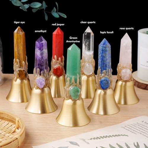 Super Loud Solid Brass Handbells Altar Bells Natural Amethyst Tower Bell Chimes Witch's Bells Hand Percussion Instruments Call Bells for Meditation Prayer Reception Pet Feeding and Home Decoration