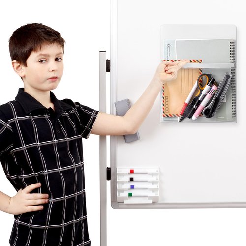 Henoyso 10 Pcs Magnetic File Holder Paper Holder Magnetic Pen Dry Erase Marker Organizer Fridge Pocket Organizer for Whiteboard Refrigerator, 12 x 9.5 in (White)