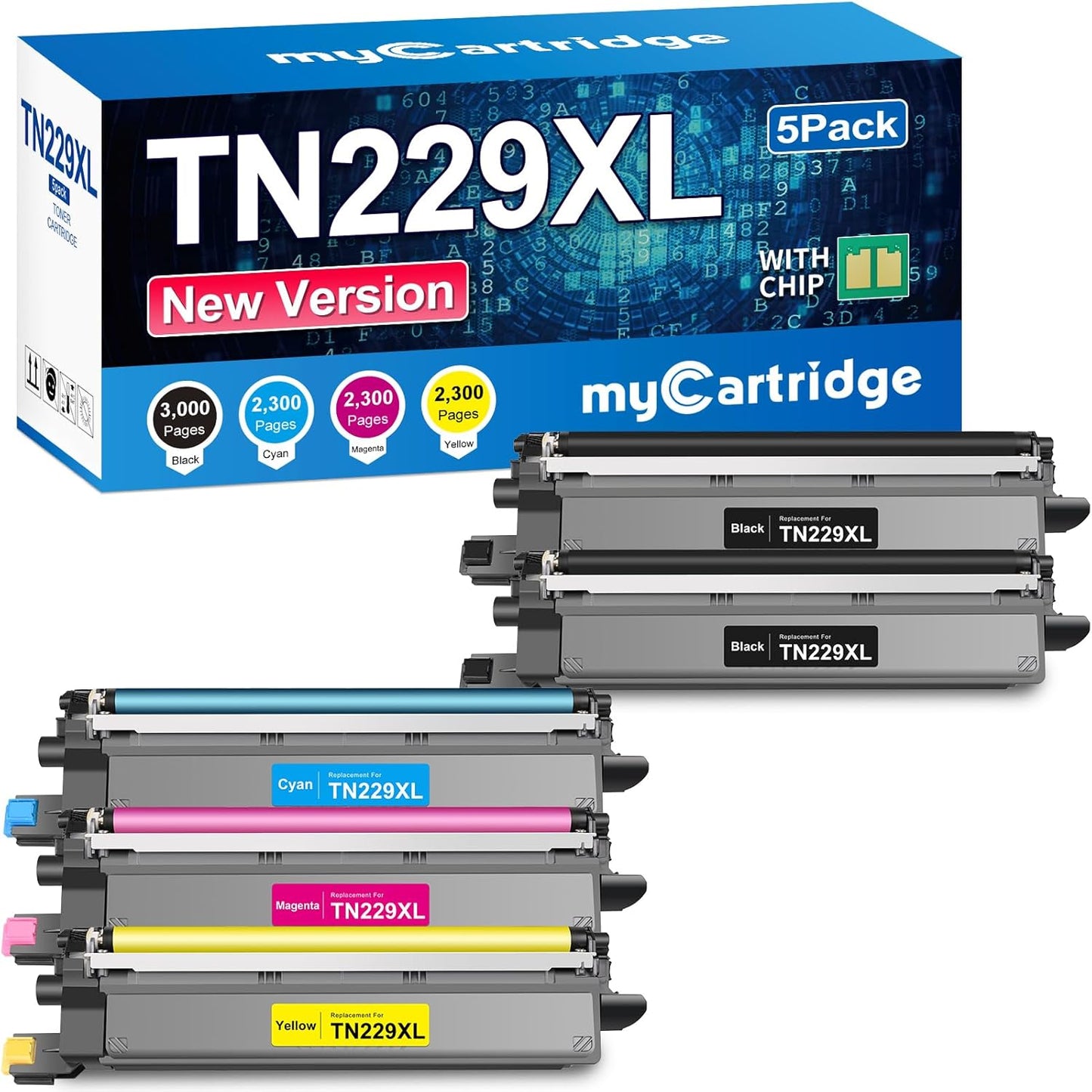 Brother TN229XL Toner - High-Yield Compatible Replacement Cartridge - 5-Pack for MFC-L3780CDW & More