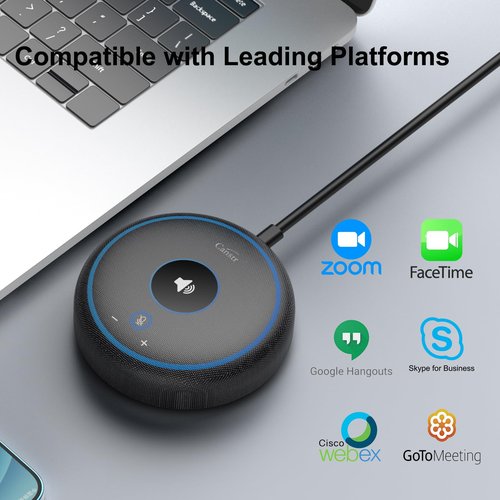 Canstr Conference Speaker with 4 Wireless Mics, USB Speakerphone with AI Noise Reduction&360° Voice Pickup, Conference Microphone Compatible with Leading Platforms (4 Wireless Mics)
