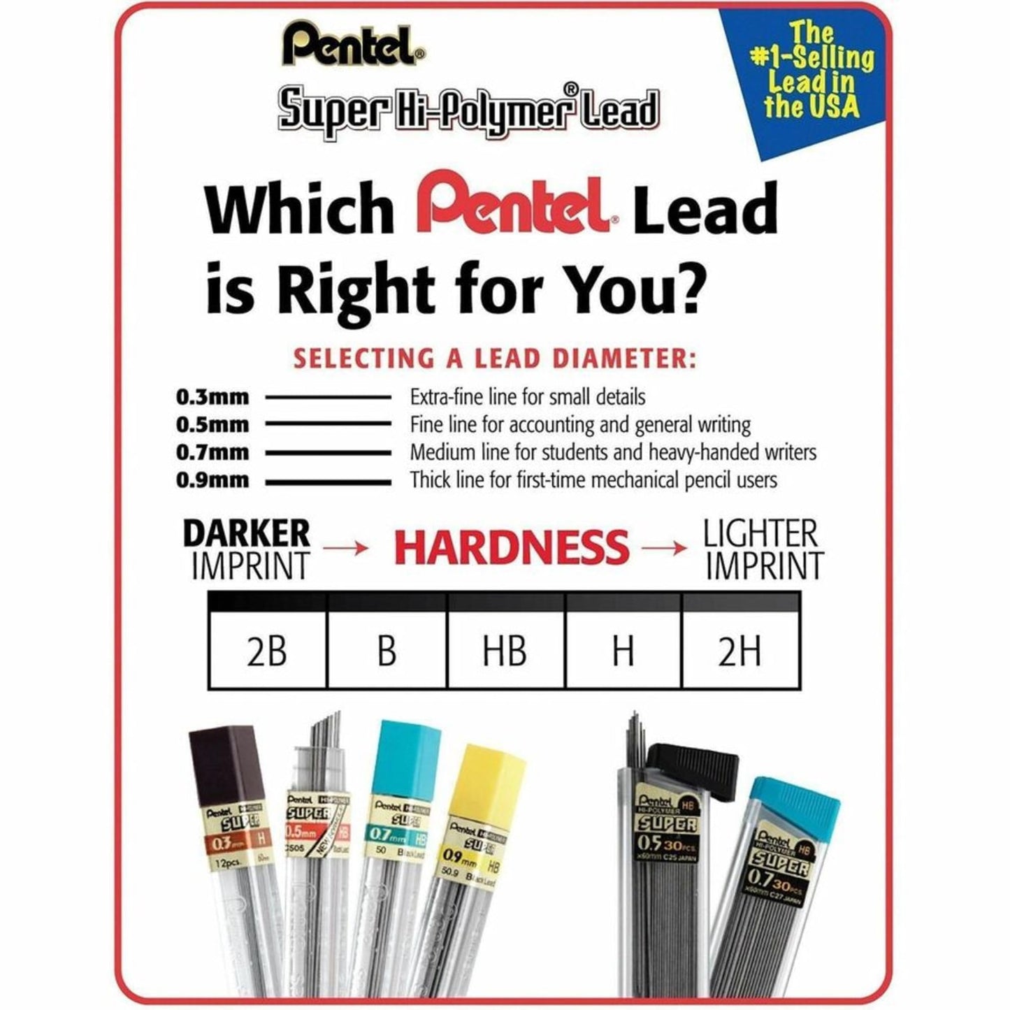 Pentel Super Hi-Polymer Lead Refills, (0.5 mm), Fine, HB, Pack of 3, 90 Pieces (C25BPHB3-K6)