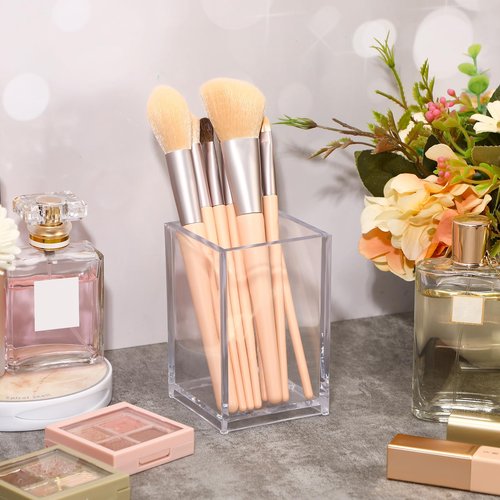 8 Pack Clear Acrylic Pen Holder Cup Makeup Brush Holder Desk Goth Accessories Holder Acrylic Clear Container Organizer for Office School Home Supplies