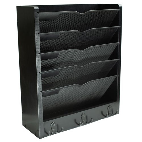 YINGXUN Multi Use Hanging Wall Files and Mail Organizer with Hooks (Black)