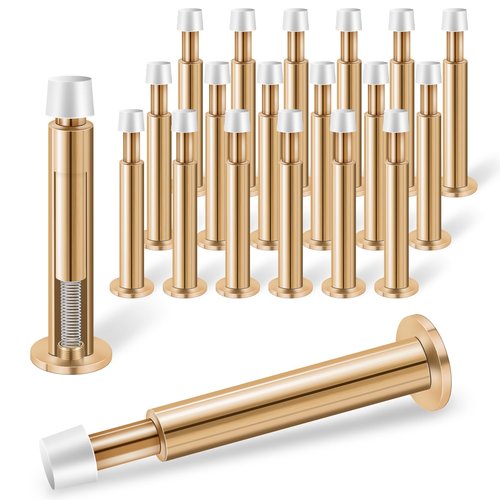 KOLAKO Door Stop 20 Pack Spring Door Stop Gold Door Stoppers for Bottom of Door, Long Door Stopper with Rubber Bumper Tips Baseboard Doorstop Wall Protector