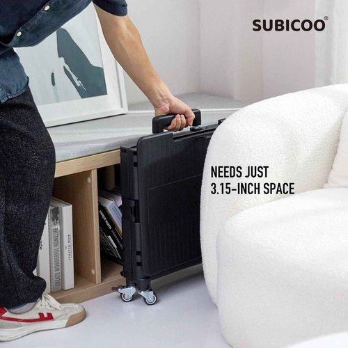 SUBICOO Folding Utility Cart Portable Rolling Crate Handcart Shopping Trolley Collapsible Tool Box, with Lid, on 4 Rotate Wheels, for Grocery, Shopping, Office, Teacher, Camp(Black)