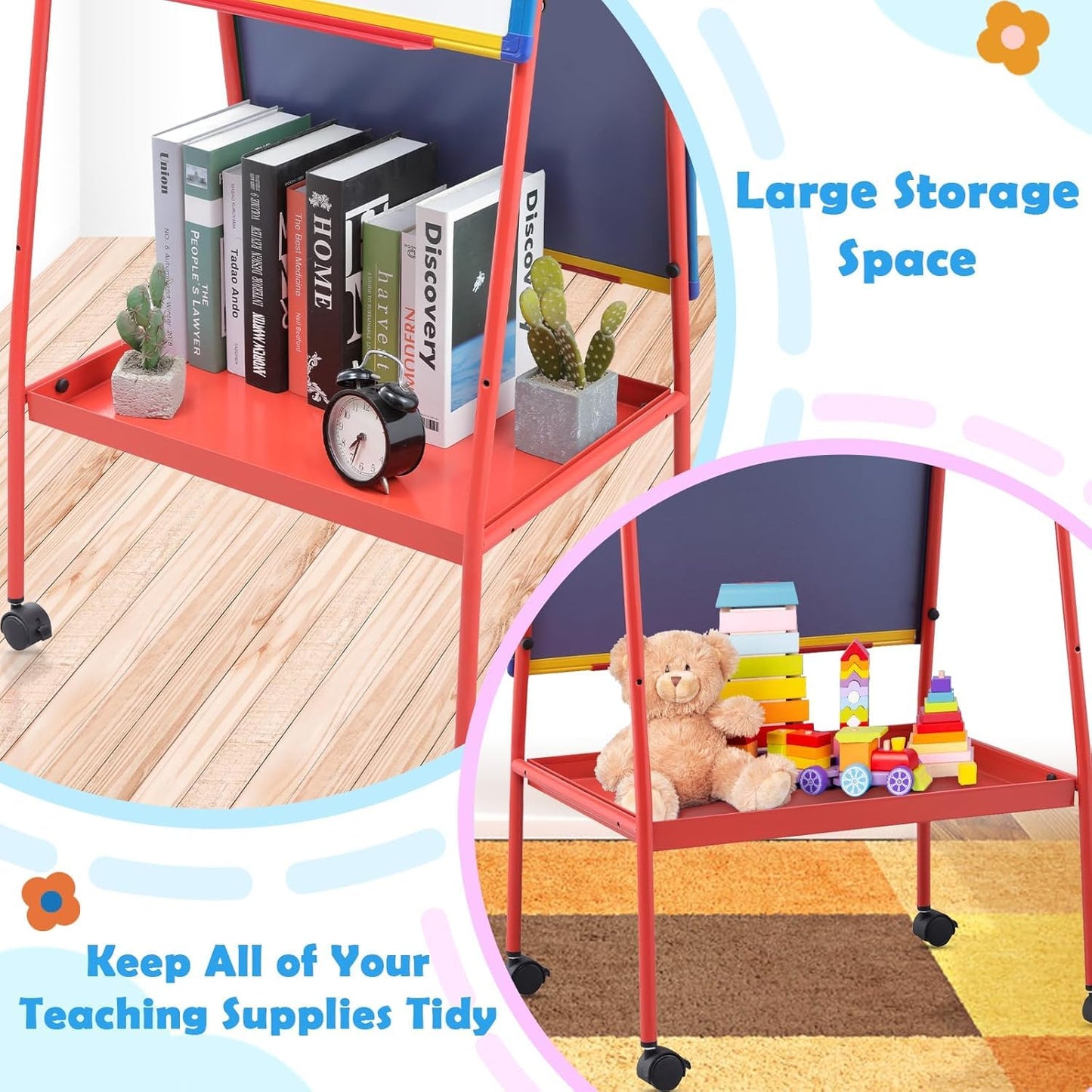 Mobile Whiteboard on Wheels 48x24 in Rolling Classroom Easel for Teaching