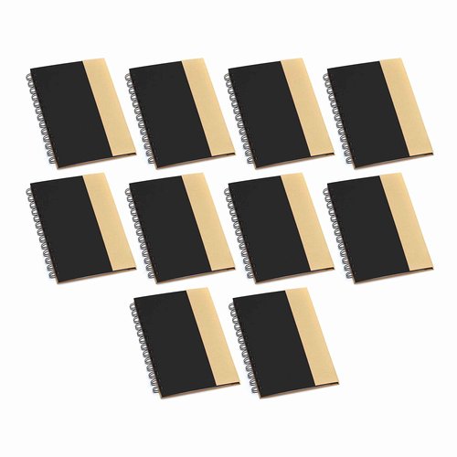 DISCOUNT PROMOS Eco Friendly Spiral Notebooks with Pens Set of 10, Bulk Pack - Perfect for School, Office, Home - Black