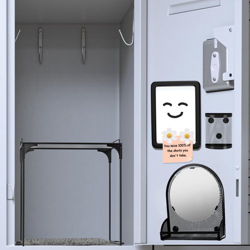 Tcevily 9 Pcs Locker Organizer Kit Includes Locker Shelf Rug Magnetic Mirror Magnetic Pen Holder Magnetic Whiteboard with Marker and Nails Locker Decoration for Back to School Supplies (Black)