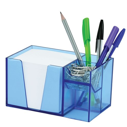 Acrimet Desktop Organizer Pencil, Pen, Paper, Clip, Caddy Holder (Plastic) (White Paper Included) (Clear Blue Color)