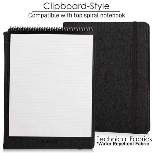 Kaitiaki Folio Cover Compatible with Rocketbook Flip, Organized Portfolio with Pen Loop, Business Card Holder, Zipper Pouch Support Mini Size Notebook, Waterproof, Letter Size, Black