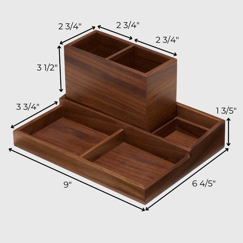 KORUA Walnut Wood Desk Organizer for Office, Pen Holder for Desk, Pen Organizer for Desk, Walnut Pencil Holder