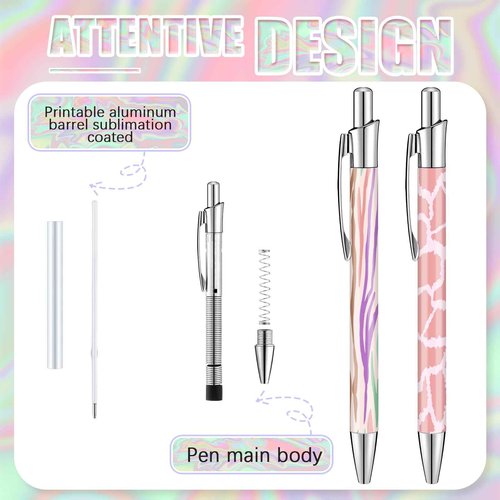 Yexiya 120 Pcs Sublimation Pen Blank Kit Heat Transfer Ballpoint Pen with Shrink Wrap Pouch Bag Holographic Thank You Card Personalized Gift for Christmas DIY Favor Office School Stationery Supply