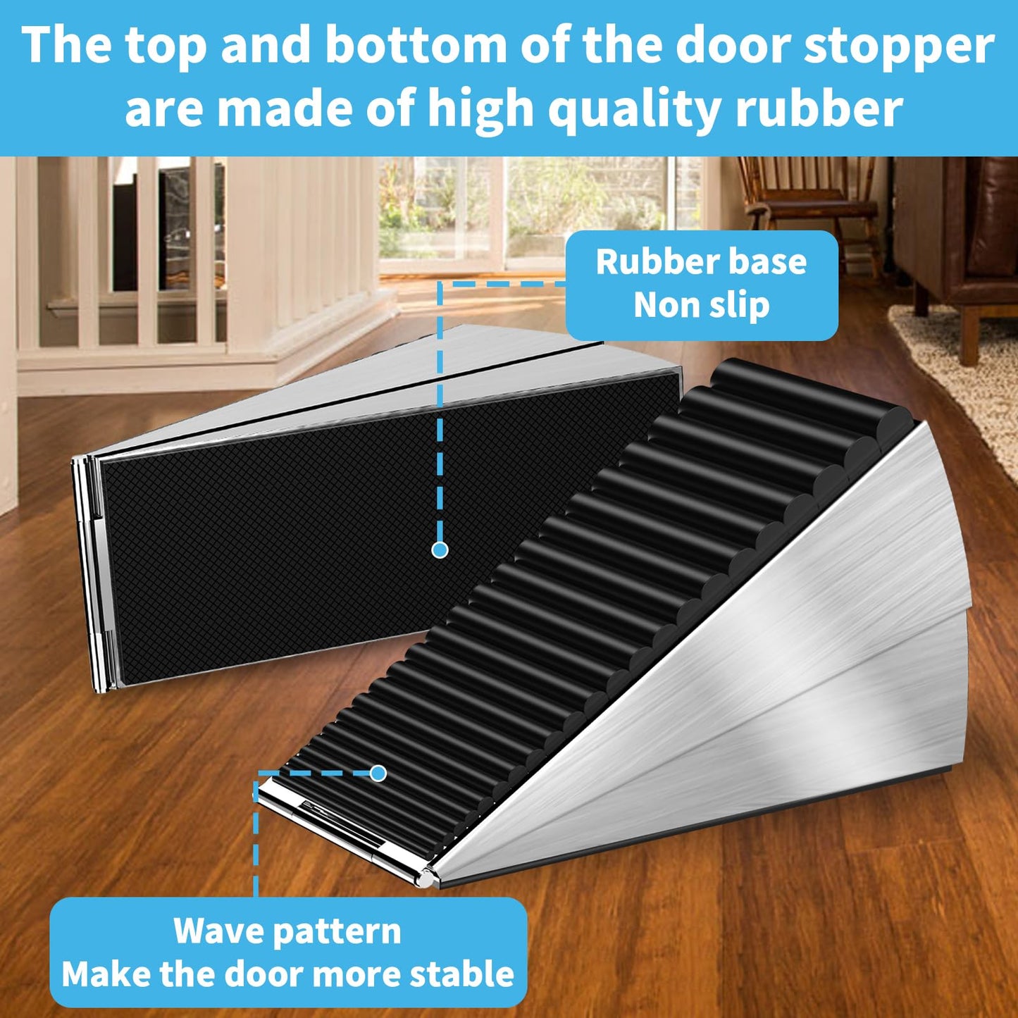 AIMAXINKE Door Stoppers for Bottom of Door- Large Spring Heavy Duty Door Stop Wedge, 3'' High Adjustable Metal Tall Doorstop, Strongest Rubber Grip, Suits Carpet, Tile, Home, School +1 Wall Protector