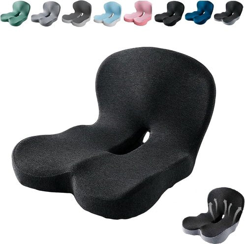 Kurbetts Reenly Back and Seat Cushion,Ergonomic Memory Foam L-Shaped Integrated Seat Cushions with Adjustable Strap,Ultra Breathable Non-Slip Design for Office Chair,Car,Wheelchair (Black)