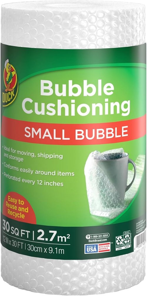 Duck Brand Bubble Cushioning Wrap - 30 FT Small Bubble Packing Roll for Moving & Shipping Protection | Clear, Perforated Every 12 IN