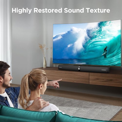 Assistrust Sound Bar for Smart TV,90W Soundbar with Bluetooth/ARC/Optical/AUX Connect, Auto Volume Boost, 3 Customizable Equalizer Modes, 2 in 1 Detachable Soundbar for TV/PC/Gaming/Projectors