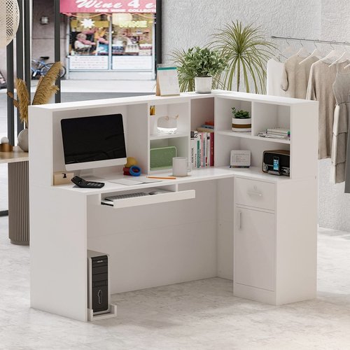 FUFU&GAGA Modern L-Shaped Reception Desk Reception Table Secretary Table Working White