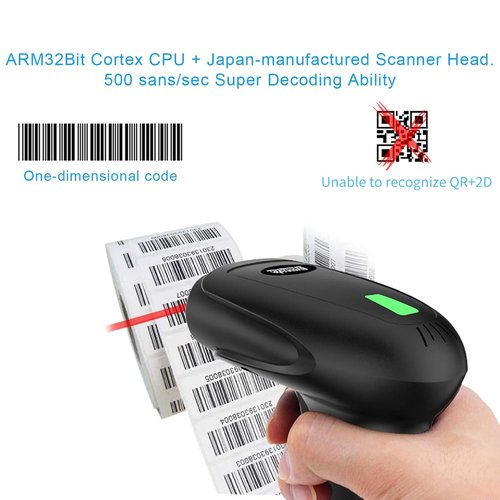 Symcode Wireless Barcode Scanner Versatile 2-in-1 (2.4Ghz Wireless+USB 2.0 Wired) Handheld Automatic 1D Laser Barcode Scanner 328 Feet Transmission Distance Rechargeable 1D Laser Bar Code Scanner