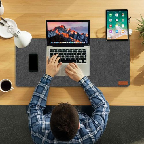 Large Felt Desk Pad | Felt Desk Protector | Full Desk Mouse & Keyboard Mat | Computer Desk Mat - 36×16 Inch Workspace Protector(Black)