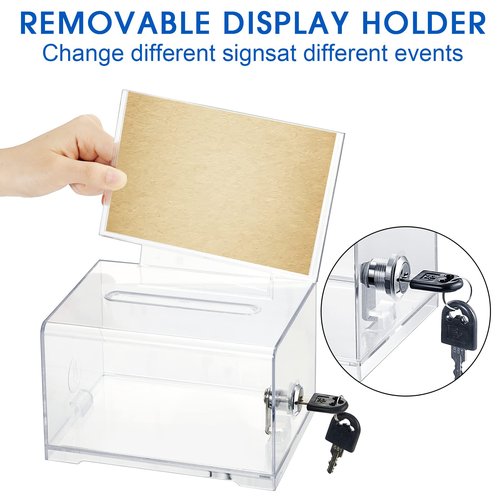 Kigley 9 Pack Acrylic Donation Box with Lock and Sign Clear Ballot Suggestion Donation Box with Slot for Fundraising Raffle Business Card Storage Container Voting Tip Jar