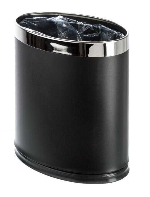 Brelso 'Invisi-Overlap' Metal Trash Can, Open Top Small Office Wastebasket, Oval Shape (Black)