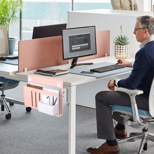 LUKETURE Desk Side Storage, Steel Side Desk Organizer, No Drill Workspace Organizers, Clamp on Computer Desk Accessories, with Magnetic Pen Holder, Fits Flat Edge Tables 0.3" to 2.8"