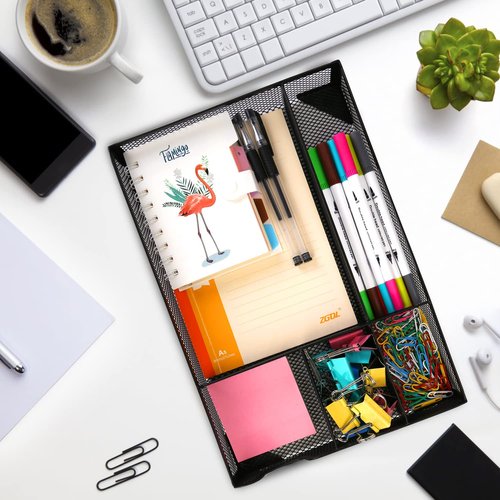 EsOfficce Desk Drawer Organizer,Metal Mesh Drawer, 5 Grid Large Space,Multi-use Desk Organizer Storage Box Set for Office,Home,School Supplies,12.2 x 8.3 x1.8 Inches