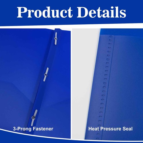 EEHZTSI 60-Pack Plastic Folders with Pockets and Prongs,2-Pocket Folders with 3 Fasteners, Poly Folders Holds 8-1/2" x 11" Paper for School/Office/Home, Blue