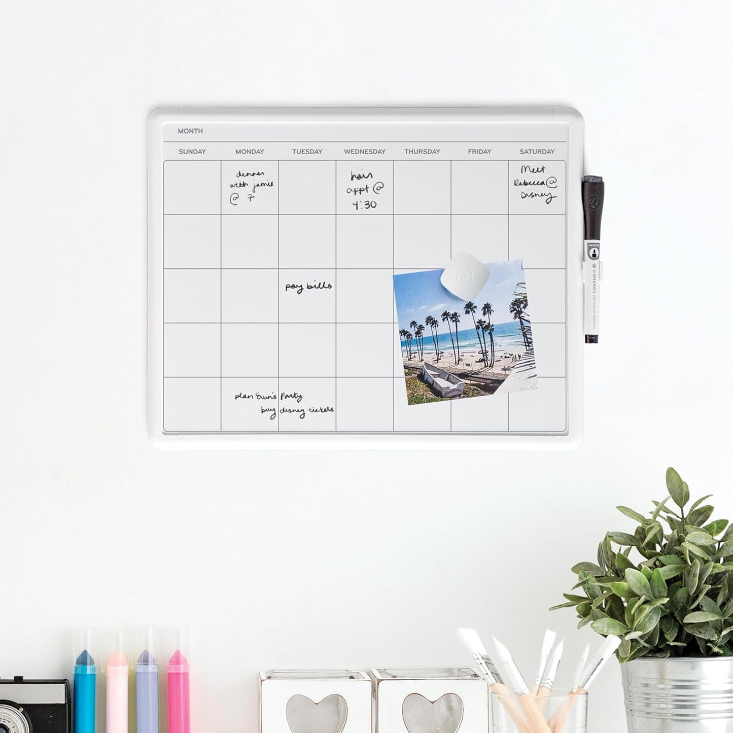 U Brands Magnetic Monthly Calendar Whiteboard - 14" x 11" Dry Erase Planner for Home & Office