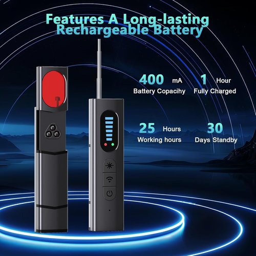 QEBAJI Hidden Camera Detectors, Spy Camera Finder, Portable Hidden Bug and Camera Detector, 5 Levels Sensitivity 6 Modes, Wireless Rechargeable for Home, Car, Hotel, Travel, 1 Pack, Full