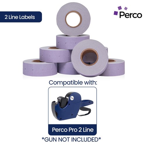 Perco 2 Line Lavender Labels - 8 Rolls, 1 Sleeve, 6,000 Blank Price and Date Gun Labels for Perco 2 Line Price and Date Guns - Made in USA