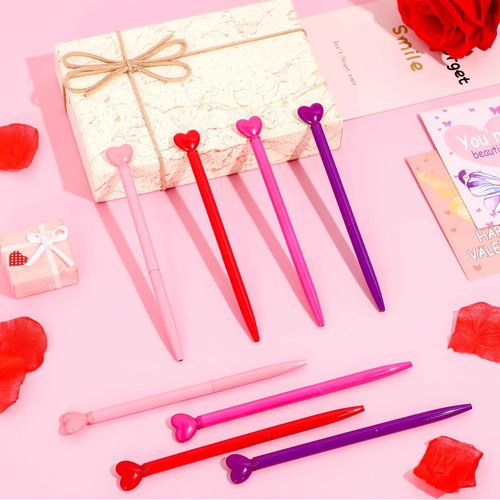 100 Pcs Valentine‘s Day Heart Shaped Ballpoint Pens Retractable Metal Ballpoint Pen with Black Ink Party Favor for Office School Classroom Valentine‘s Day Wedding Party Supplies, 4 Colors