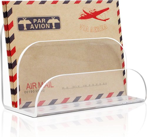Skiennix Acrylic Mail Organizer - 2-Section Desk Organizer with File Sorter & Letter Holder