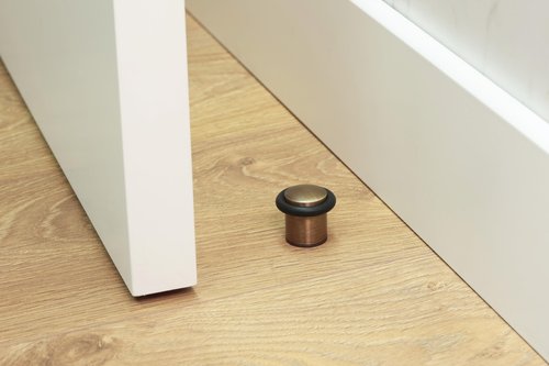 Pack of 2 EVI Door Stoppers | Leather Brass Floor Door Stop - Screw Fastening - Protector Rubber - 0.95 x 1.18 Inch Door Stop