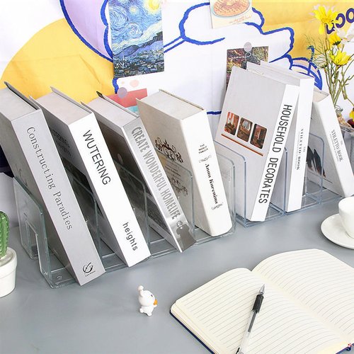 Zhousensen 2PCS Acrylic File Organizer for Desk, Desktop Document/Mail Organizer, 4 Compartments Plastics Invisible Bookshelf Floating (12.5" x 5.7" x 5", Black)