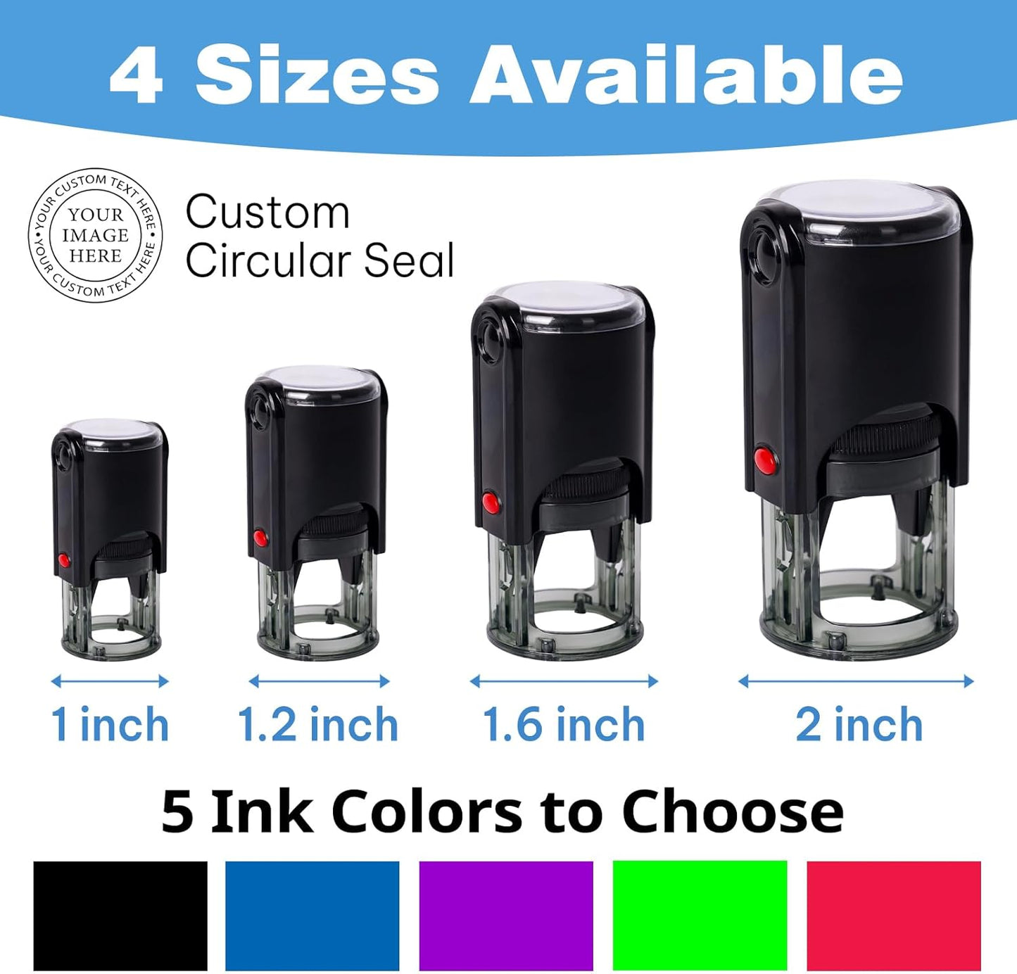 Skiennix Custom Logo Stamps - Personalized Self-Inking Business Logo Stamp | 4 Sizes, 5 Ink Colors