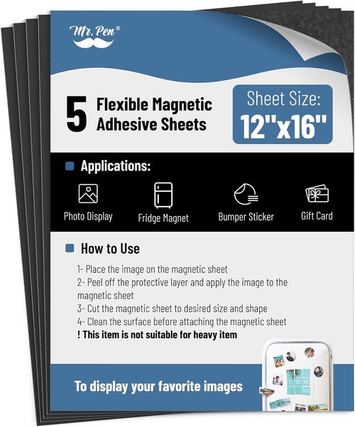 Mr. Pen Magnetic Sheets - Adhesive Backing for Easy Use | 12" x 16" | 5 Pack Flexible Magnet Paper