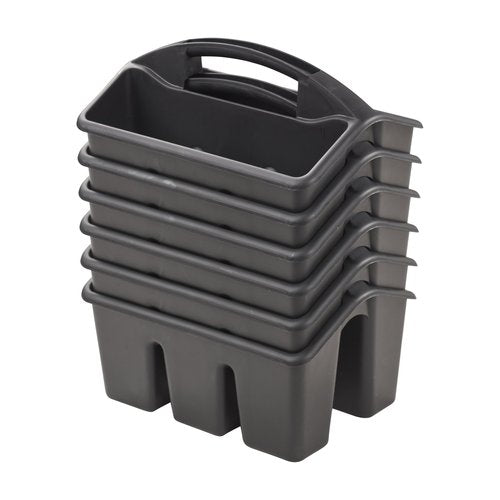 ECR4Kids 4-Compartment Small Caddy, Storage Organizer, Black, 6-Pack