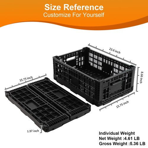 JGLDG Collapsible Storage Bin Container，52 Liter Transfer heavy duty plastic storage box , Versatile Storage Basket milk crates (1)