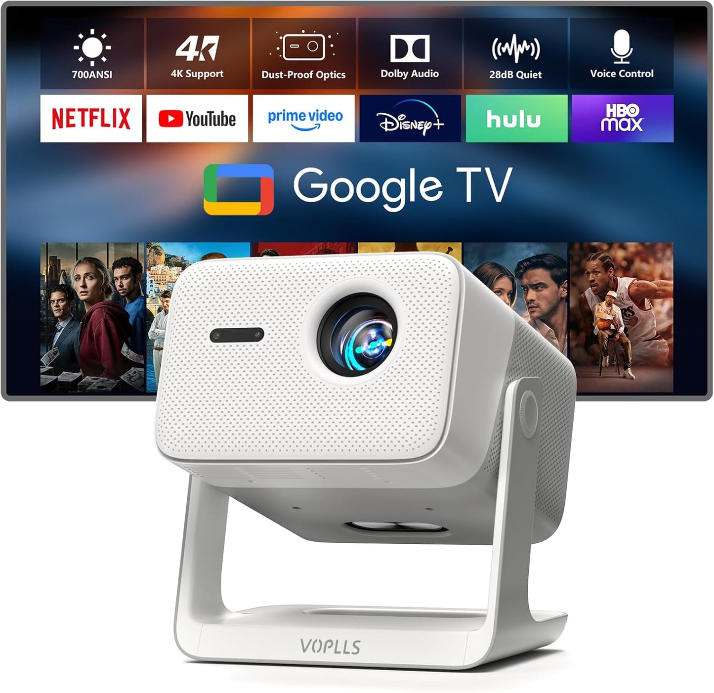 VOPLLS Smart Mini Projector - Thinnest 1080P Portable Projector with WiFi, Bluetooth & Auto Focus | 4K Support