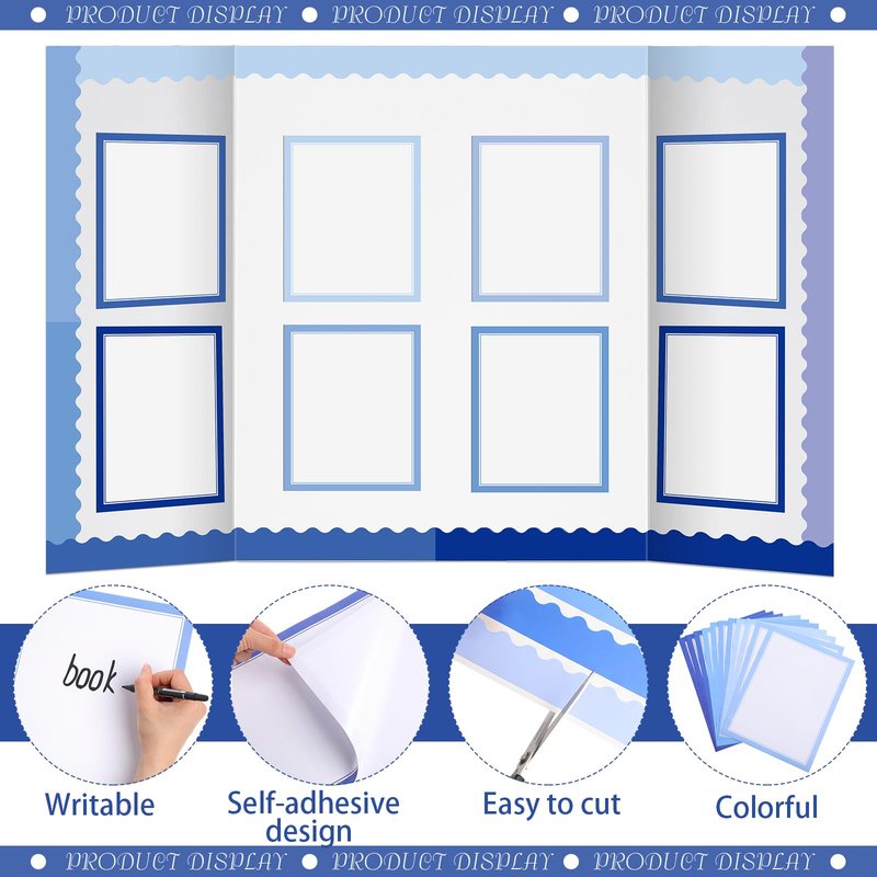 Dinifee 90 Pcs Science Fair Board Supplies Include 72 Trim Scalloped Bulletin Borders 18 Presentation Board Subtitles for Classroom Office Display(Blue)