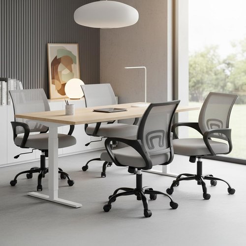 DUMOS Ergonomic Home Office Chair - Mid Back Mesh Design with Lumbar Support & Rocking Mode | Height Adjustable, Grey