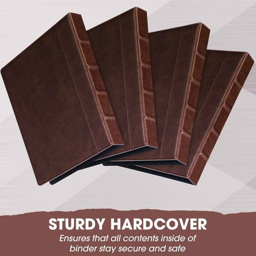 Yexiya 4 Pcs Vintage Hardback 3 Ring Binder Planner Portfolio Leather Round Ring Binder Organizer Holds 200 Sheets with 2 Inner Pockets, 13 x 10 Inch(1 Inch,Brown)
