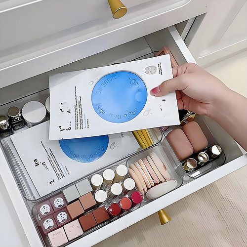 Kutesna 25 PCS Improved Large Drawer Organizer Set, Clear Plastic 4-Sizes Desk Organizer Trays, Drawer Dividers & Storage Bins for Office, Makeup Vanity, Kitchen, Bathroom, Jewelry, Gadgets