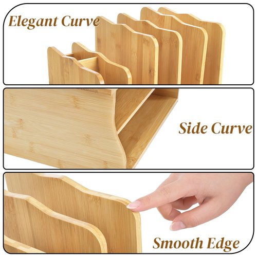 Noamus Bamboo Desk Organizer with File Holder, 3 Tier Office Desktop Organizers with Adjustable Pen Cup, 13" Letter Paper Tray Storage Cubby for Home School Classroom Kitchen Bedroom Supply(Natural)