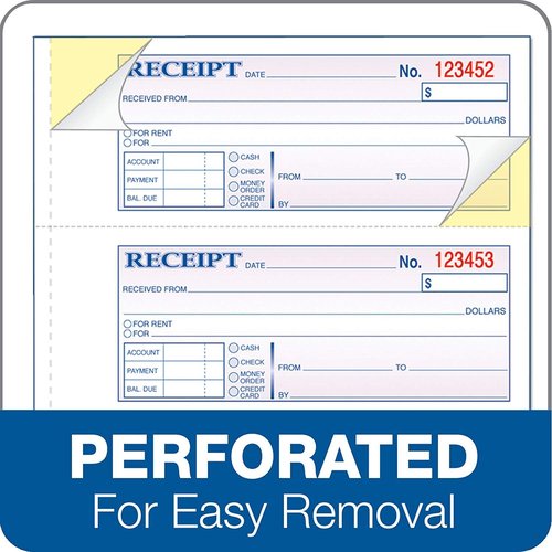 Adams Money and Rent Receipt Book, 3-Part, Carbonless, White/Canary/Pink,7 5/8" x 10 7/8", 100 Sets per Book, 5 Books, 500 Sets Total (TC1182)