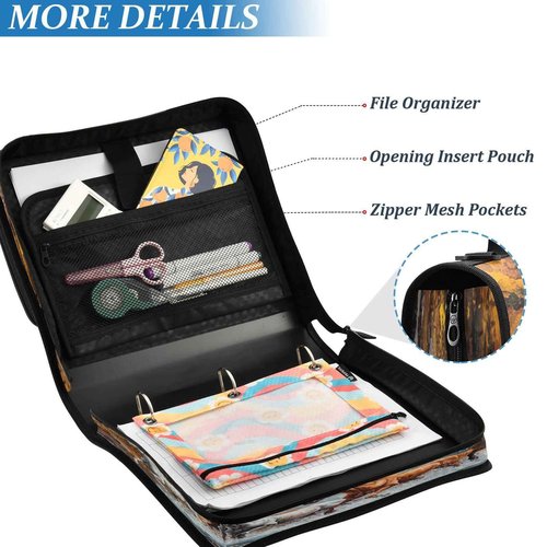 YETTASBIN Horse 3-Ring Zipper Binder with Shoulder Strap & Handle - 1.5" Binder Organizer Water-Resistant Expandable File Folder with Multi Pocket for School & Office Supplies